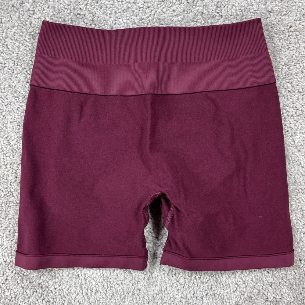 Aurola Women Seamless Scrunch Butt Biker Shorts Burgundy High Waist Workout S